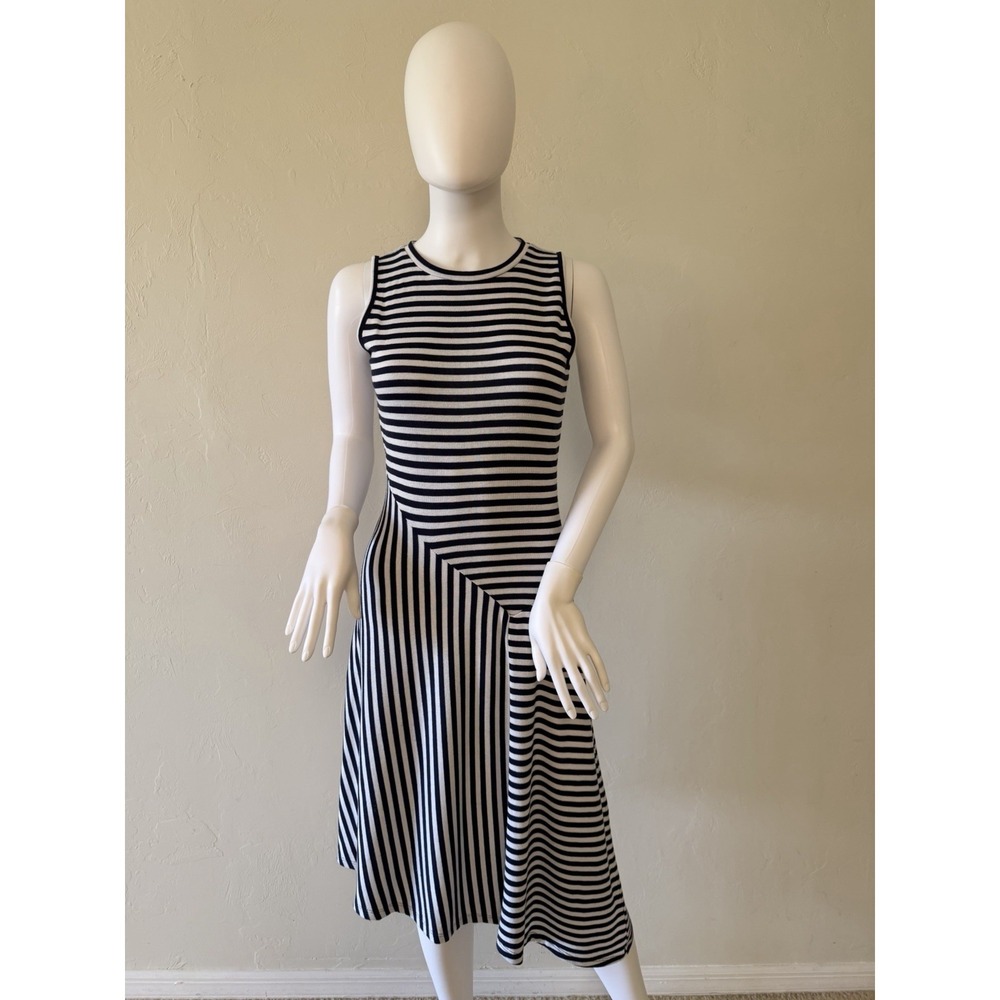 Michael Kors Knit A-Line Dress Striped‎ Sleeveless Zip Black White Size XS